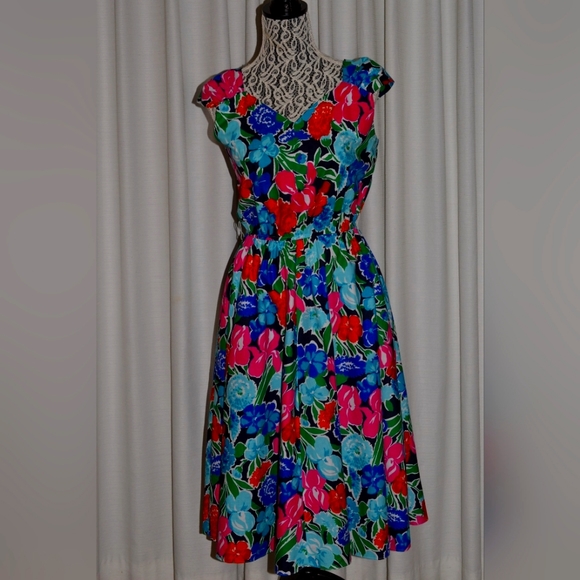 Vintage Summer Flowers Cotton Dress by KAY BRANDON for H&A 1970s - Picture 1 of 9